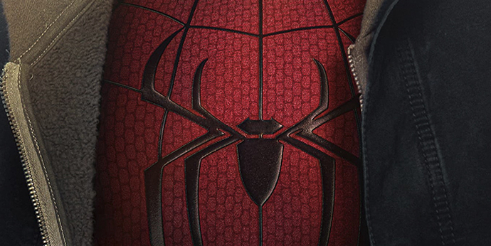 Spider-Man suit detail beneath an open jacket
